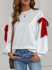 Perfee Bow Round Neck Long Sleeve Sweatshirt - Chic Yana's Fashion