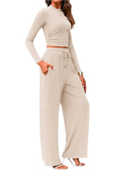 Devine Round Neck Long Sleeve Top and Pants Set - Shop Now at Chic Yana's Fashion