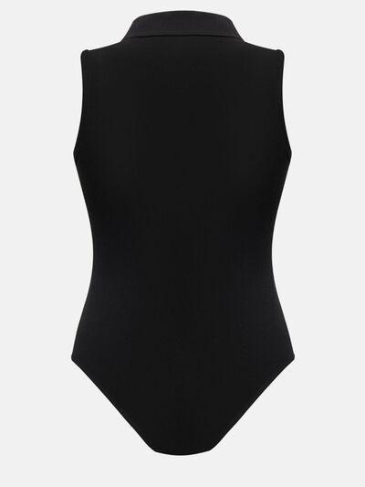 Quarter Zip Collared Neck Sleeveless Bodysuit - Chic Yana's Fashion