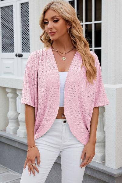 Eyelet Open Front Half Sleeve Cardigan - Chic Yana's Fashion