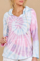 Drawstring Tie Dye Long Sleeve Hoodie - Chic Yana's Fashion