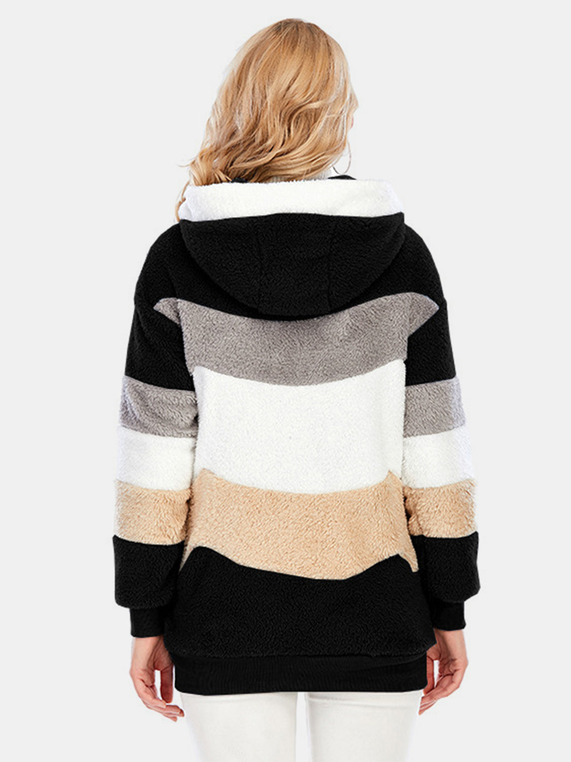 Full Size Drawstring Color Block Zip Up Hooded Outerwear - Chic Yana’s Fashion