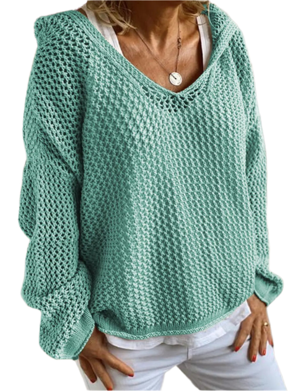 Openwork Hooded Long Sleeve Sweater – stylish women's fashion from Chic Yana's Fashion