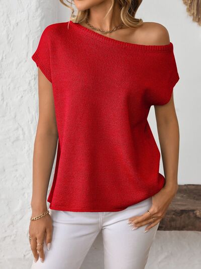 Mandy Boat Neck Short Sleeve Knit Top - Chic Yana's Fashion