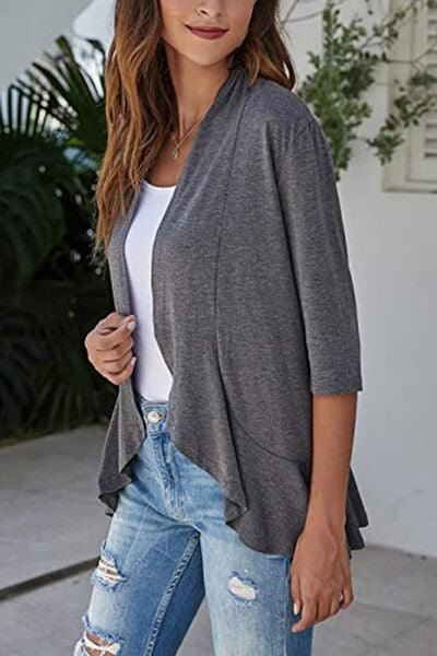 Open Front Three Quarter Sleeve Cardigan - Chic Yana's Fashion