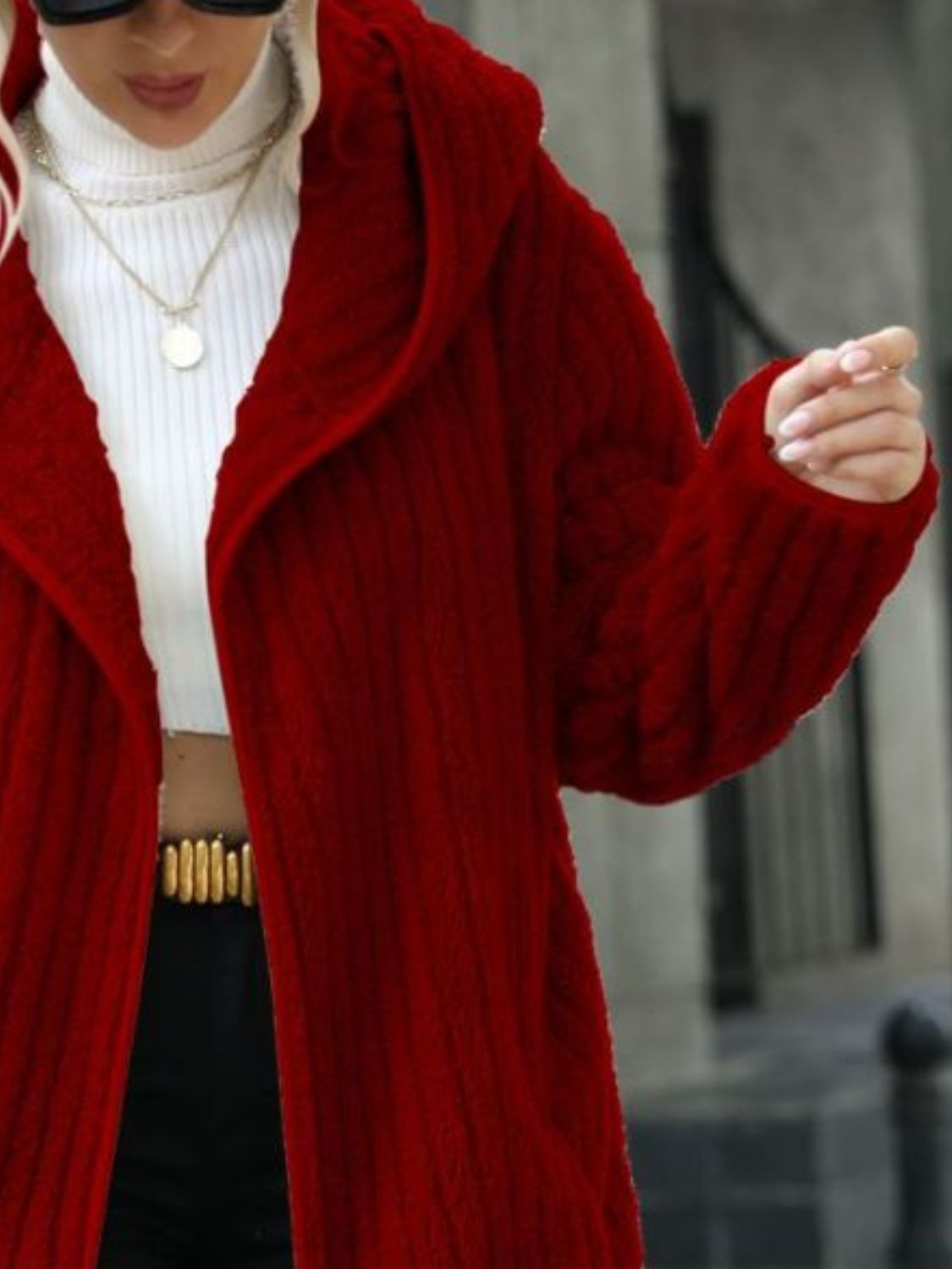 Open Front Ribbed Hooded Coat - Chic Yana’s Fashion
