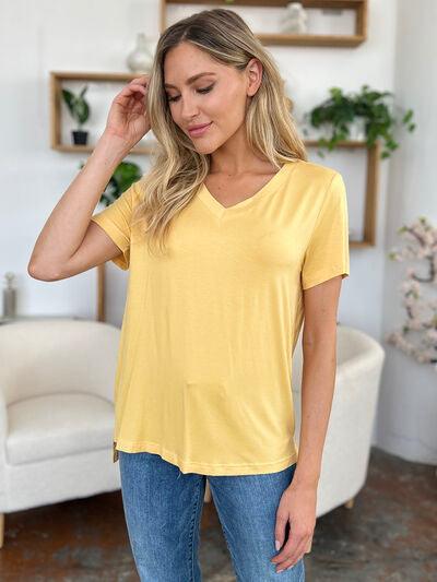 Basic Bae Bamboo Full Size V Neck High Low T Shirt - Chic Yana's Fashion