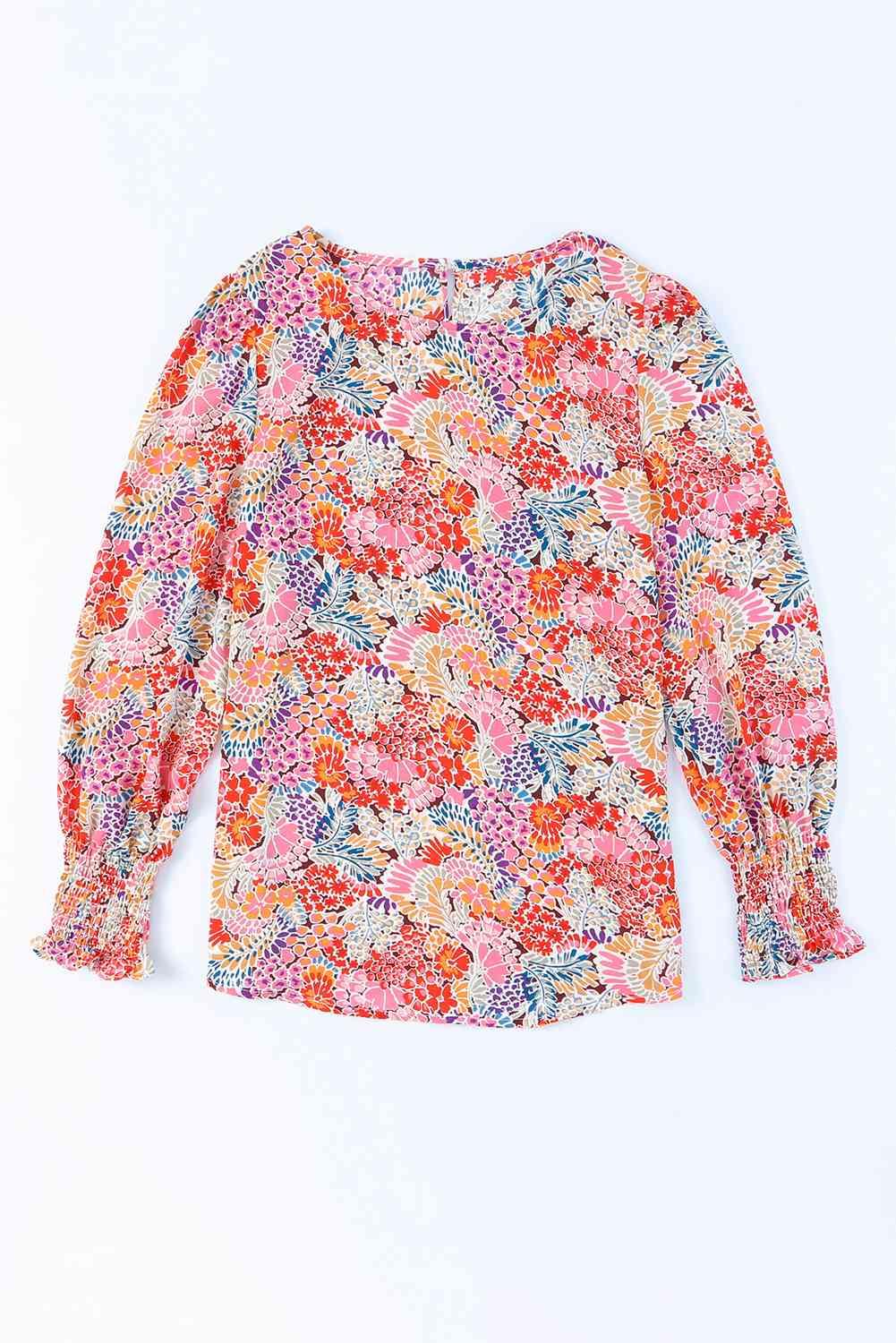 Floral Print Long Puff Sleeve Blouse - Chic Yana's Fashion