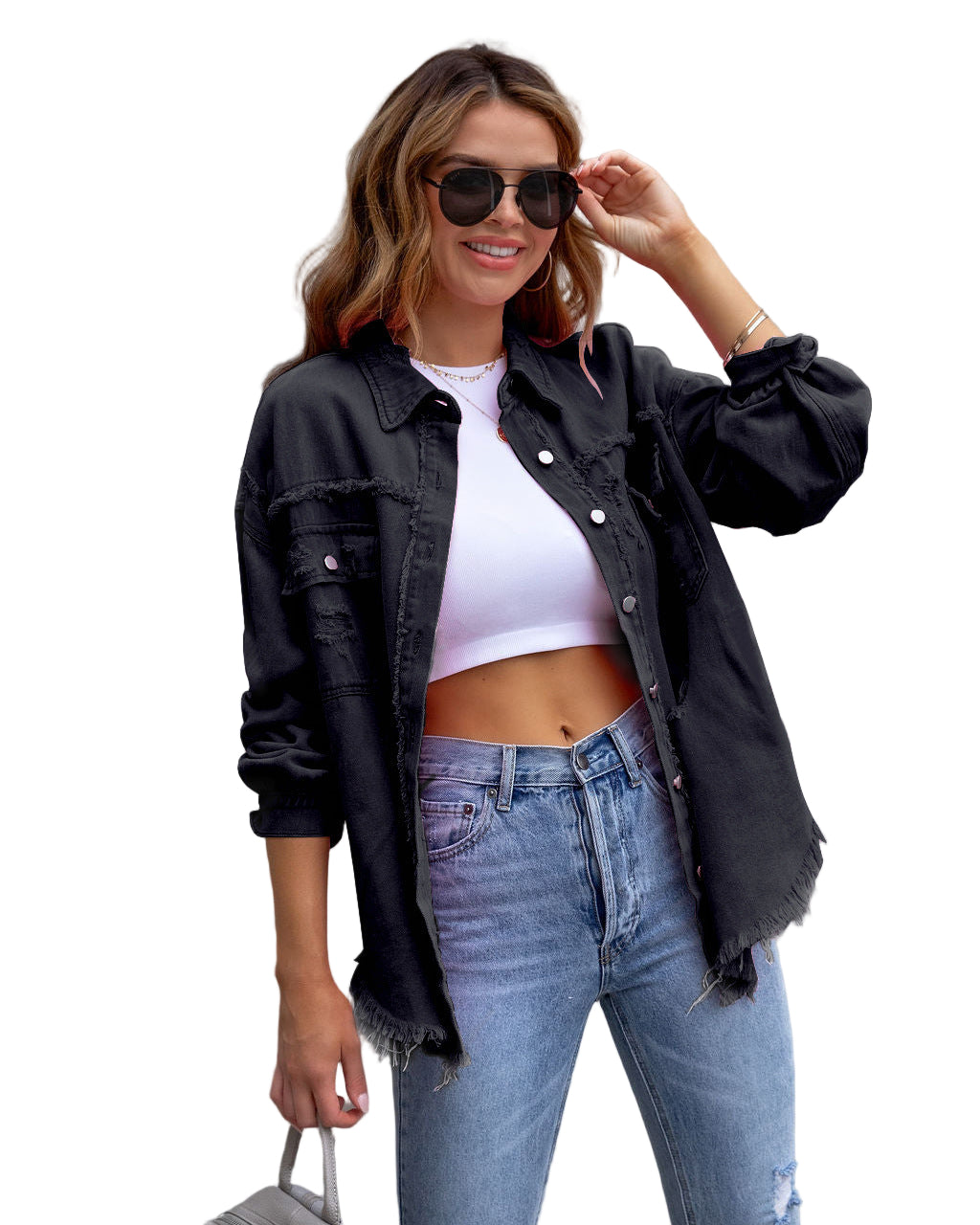 Ripped Shirt Jacket for Women — Spring, Fall — Chic Yana Fashion