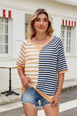 Striped Round Neck Half Sleeve T Shirt - Chic Yana's Fashion