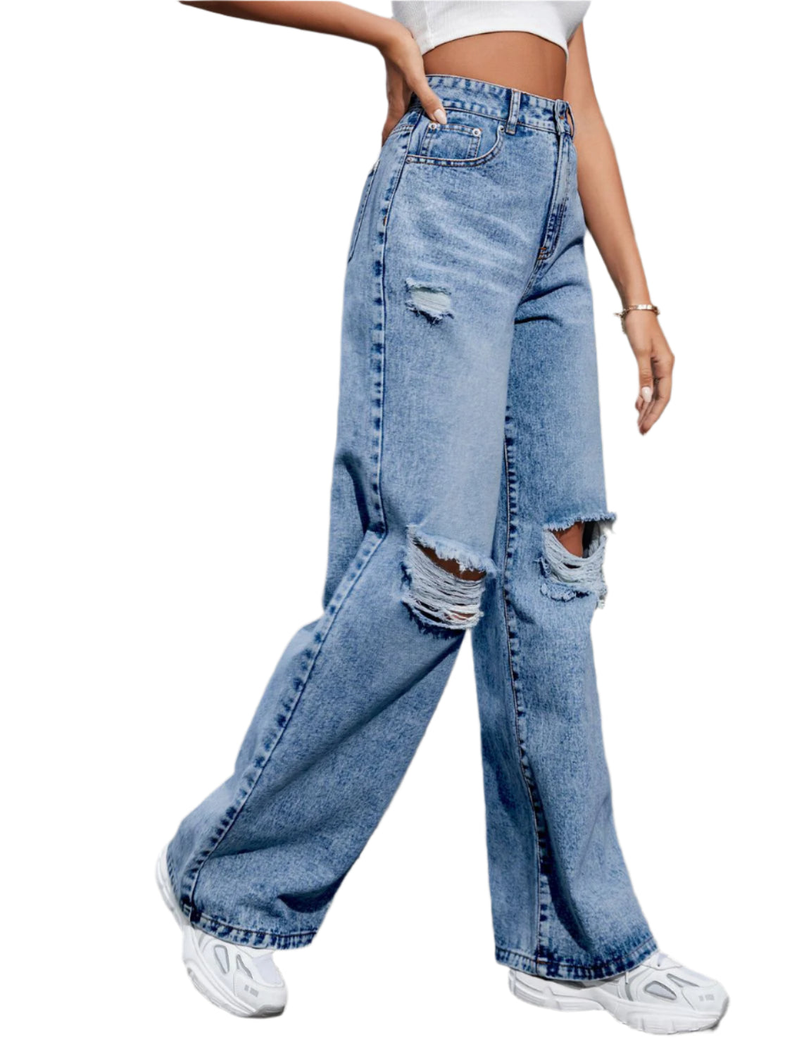 Buy Distressed Wide Leg Jeans with Pockets Online - Stylish & Comfortable | Chic Yana's Fashion