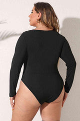 Plus Size Round Neck Long Sleeve Bodysuit - Chic Yana's Fashion