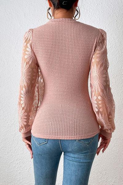 Floral Lace Detail Lantern Sleeve Blouse - Chic Yana's Fashion