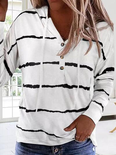 Drawstring Striped Long Sleeve Hoodie - Chic Yana's Fashion