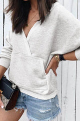 Surplice Long Sleeve Sweatshirt With Pocket - Chic Yana's Fashion