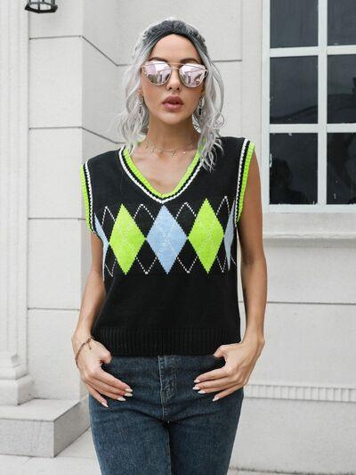 Geometric V Neck Sweater Vest 1 - Chic Yana's Fashion