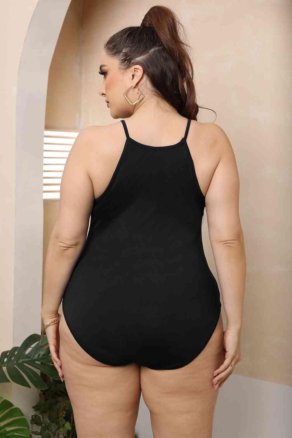 Plus Size Halter Neck Spaghetti Strap Bodysuit - Chic Yana's Fashion