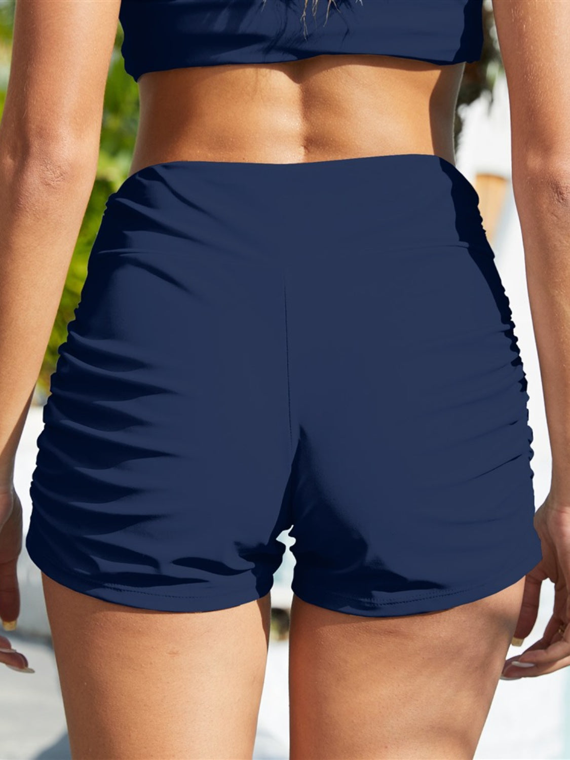 Fam Fam Ruched Mid Rise Waist Swim Shorts - Stylish and Trendy Women's Fashion from Chic Yana's Fashion