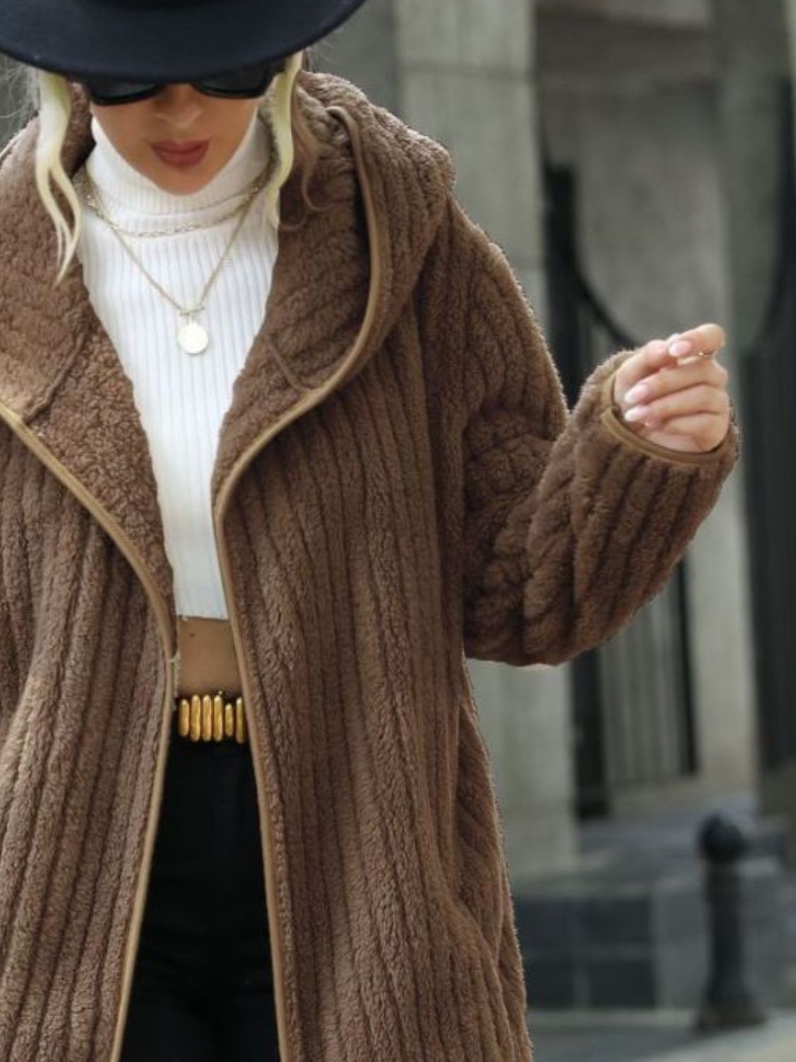Open Front Ribbed Hooded Coat - Chic Yana’s Fashion
