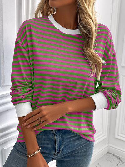 Ivy Lane Striped Round Neck Long Sleeve Sweatshirt - Chic Yana's Fashion