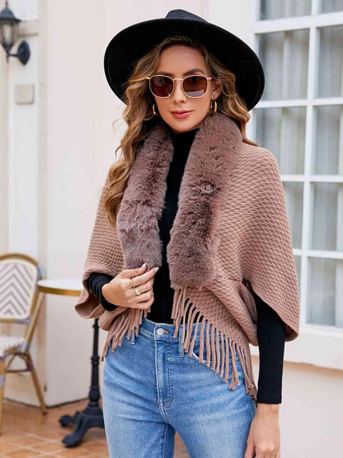 Open Front Fringe Hem Poncho - Chic Yana's Fashion