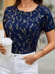 Printed Round Neck Short Sleeve Blouse 1 - Chic Yana's Fashion