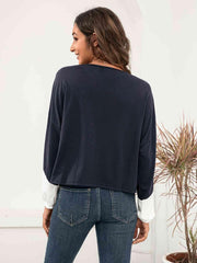 Ivy Lane Three Tone Color Block Dropped Shoulder Long Sleeve Tee - Chic Yana's Fashion