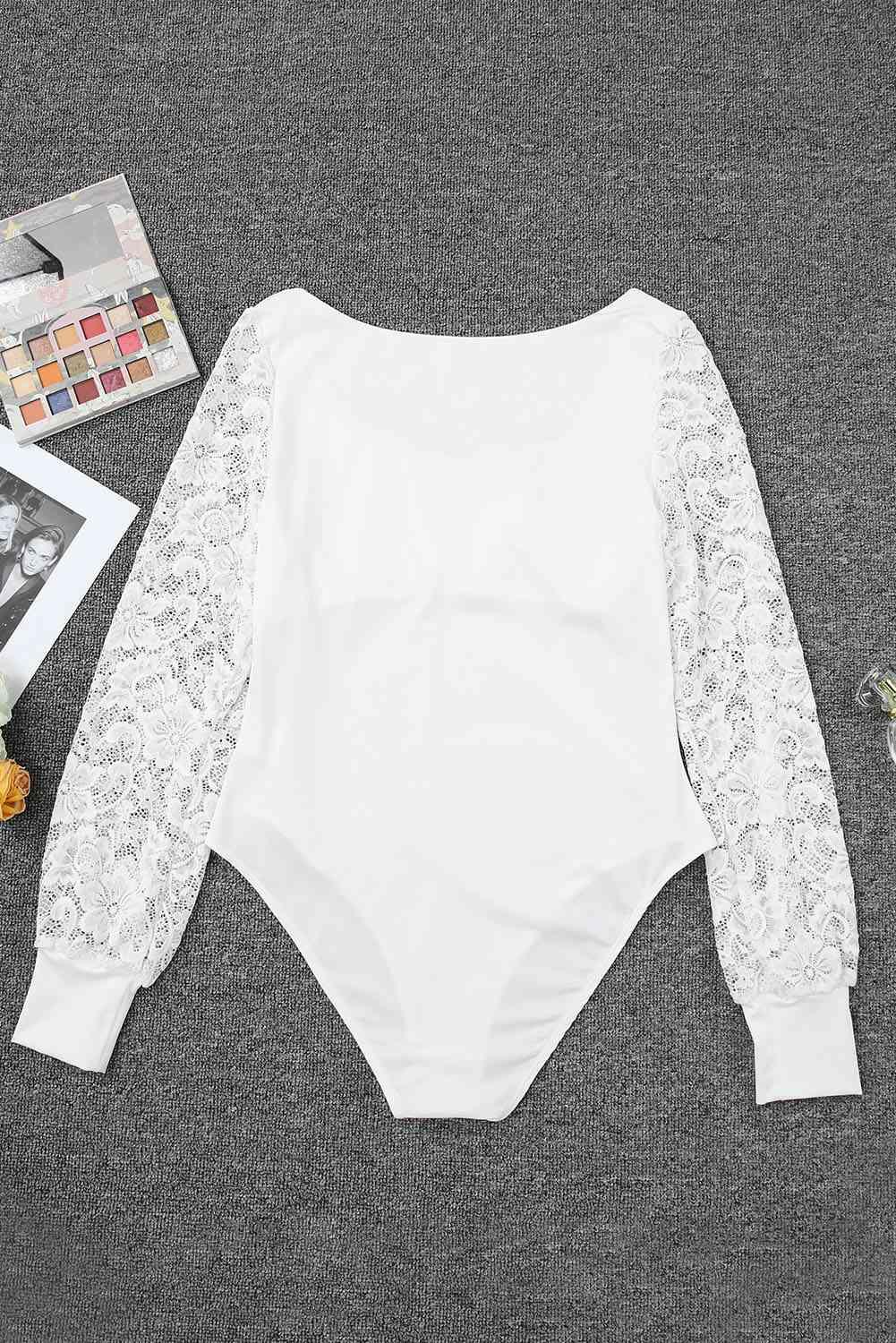 Lace Detail Scoop Neck Long Sleeve Bodysuit - Chic Yana's Fashion