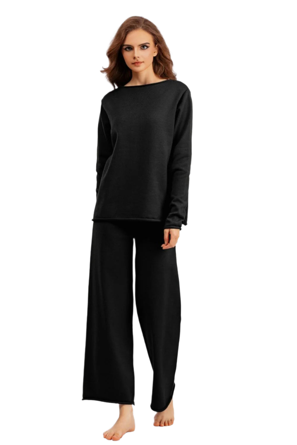 Basic Bae Rolled Round Neck Top and Pants Sweater Set - Shop Now at Chic Yana's Fashion