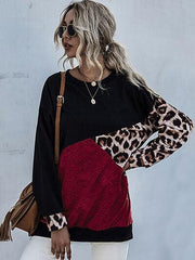 Perfee Leopard Contrast Long Sleeve Sweatshirt - Chic Yana's Fashion