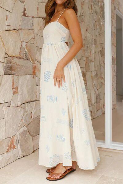 Cutout Back Printed Square Neck Maxi Dress - Chic Yana's Fashion