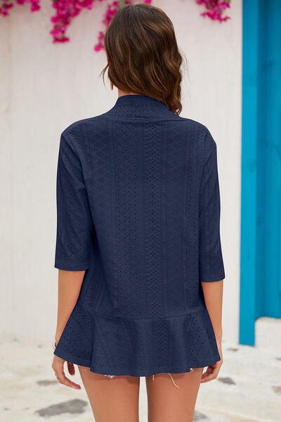 Eyelet Open Front Cardigan - Chic Yana's Fashion