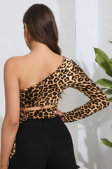 Leopard Cutout One-Shoulder Cropped Top - High-Quality Fashion | Chic Yana