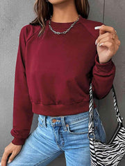 Perfee Raglan Sleeve Round Neck Cropped Sweatshirt - Chic Yana's Fashion