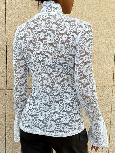 Mock Neck Long Sleeve Lace Top - Chic Yana's Fashion