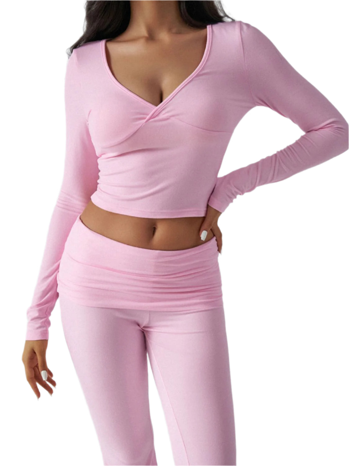 Devine Ruched Long Sleeve Top and Pants Set - Shop Now at Chic Yana's Fashion