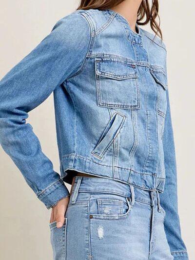 Snap Down Dropped Cargo Denim Jacket - Chic Yana's Fashion