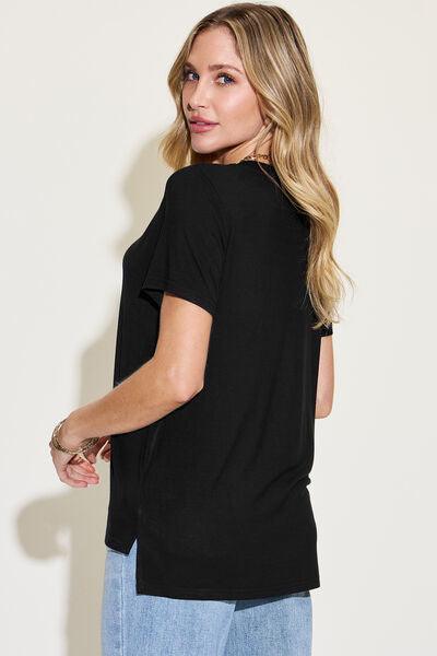 Basic Bae Full Size V Neck High Low T Shirt - Chic Yana's Fashion