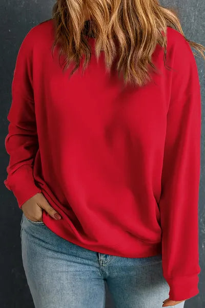 Plus Size Round Neck Long Sleeve Sweatshirt - Chic Yana's Fashion