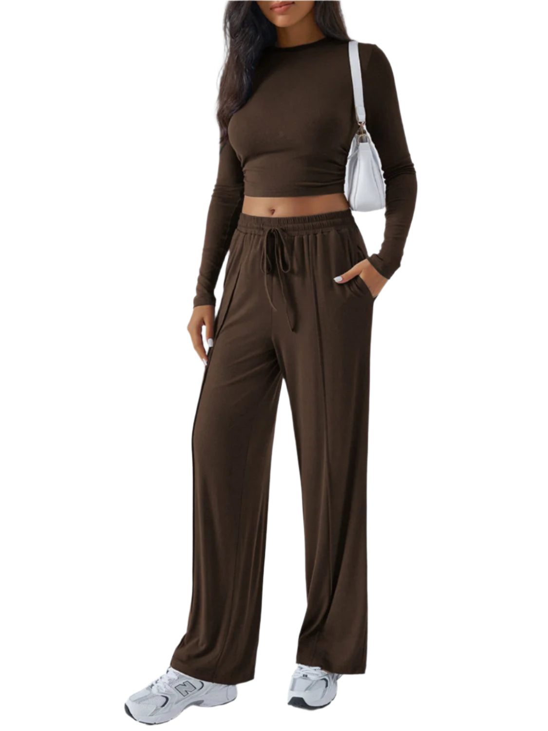 Devine Round Neck Long Sleeve Top and Pants Set - Shop Now at Chic Yana's Fashion