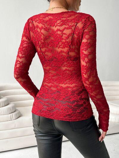 V Neck Long Sleeve Lace Top - Chic Yana's Fashion