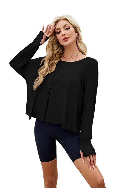 Backless Round Neck Long Sleeve T Shirt - Chic Yana's Fashion