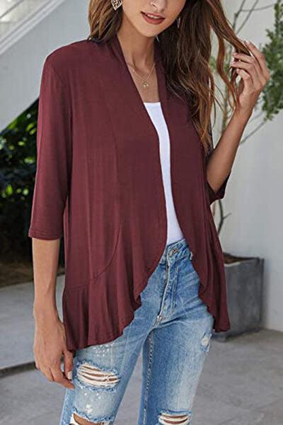 Open Front Three Quarter Sleeve Cardigan - Chic Yana's Fashion