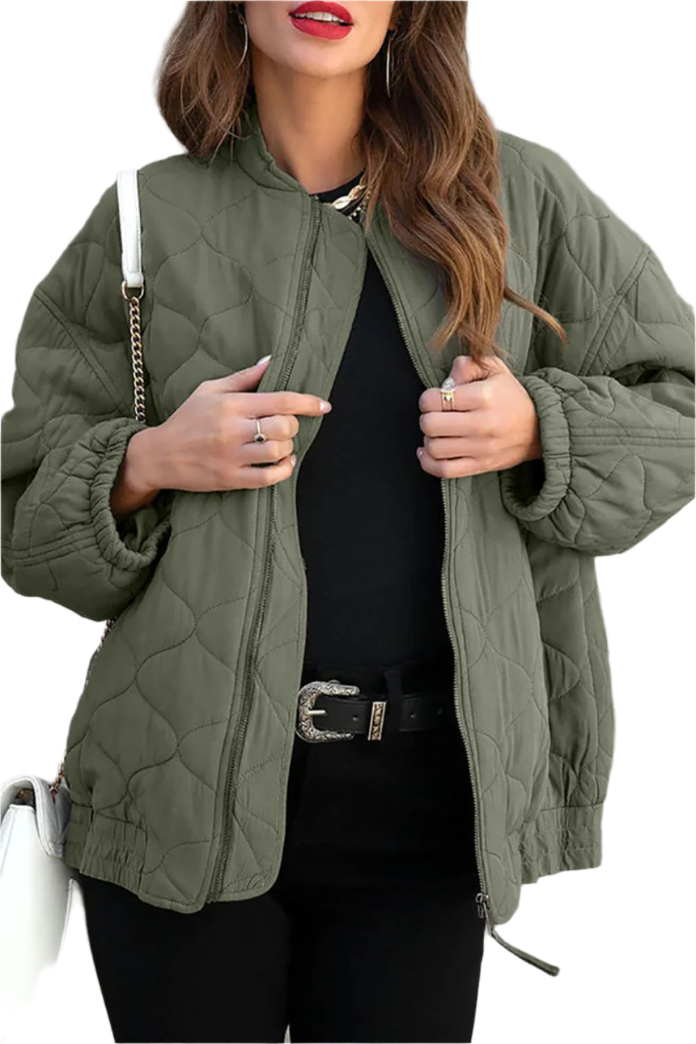 Zip Up Drop Shoulder Long Sleeve Puffer Jacket - Chic Yana’s Fashion