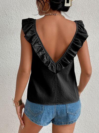 Backless Ruffled Scoop Neck Tank - Chic Yana's Fashion