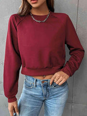 Perfee Raglan Sleeve Round Neck Cropped Sweatshirt - Chic Yana's Fashion