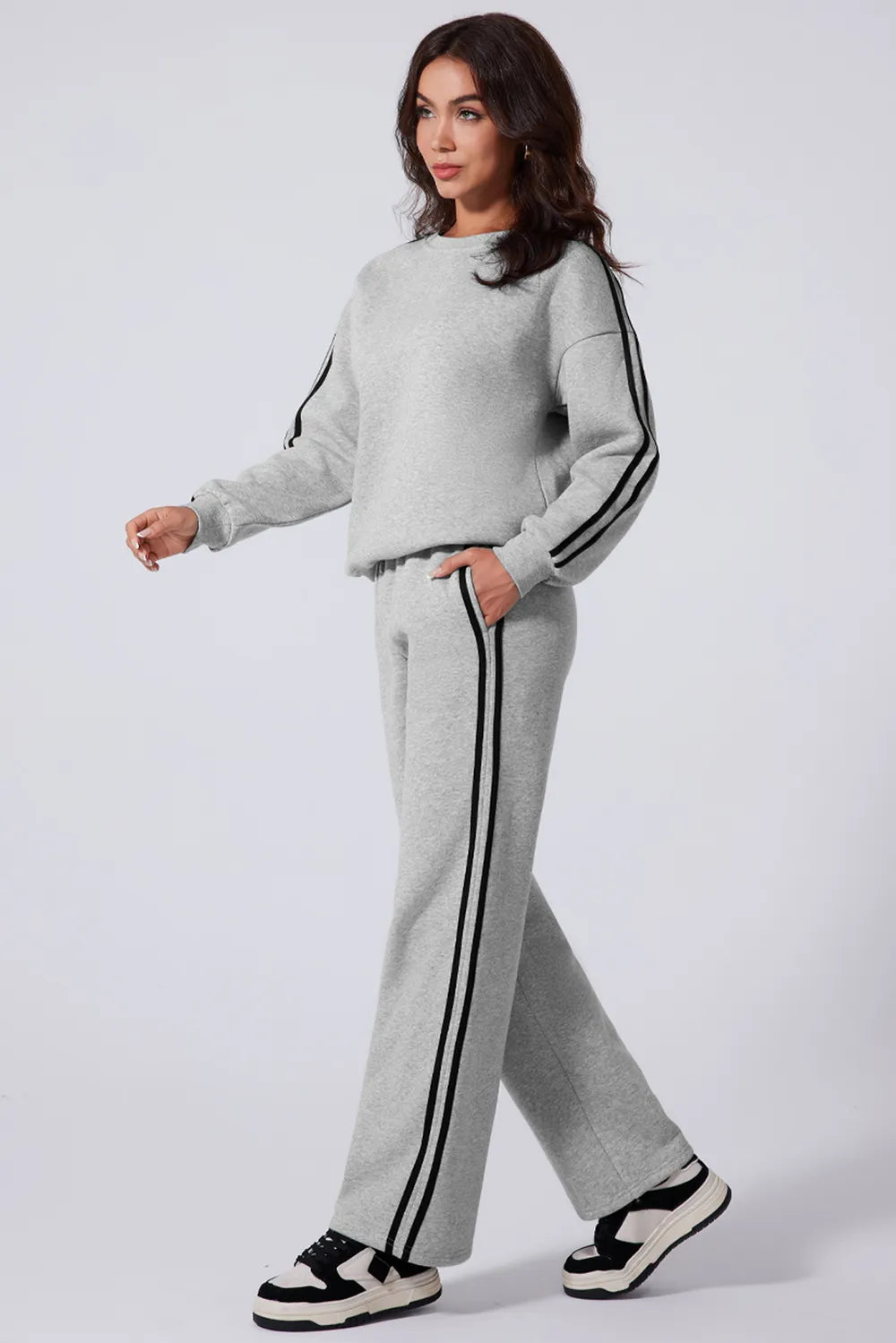 Side Striped Round Neck Top and Pants Active Set – stylish women's fashion from Chic Yana's Fashion