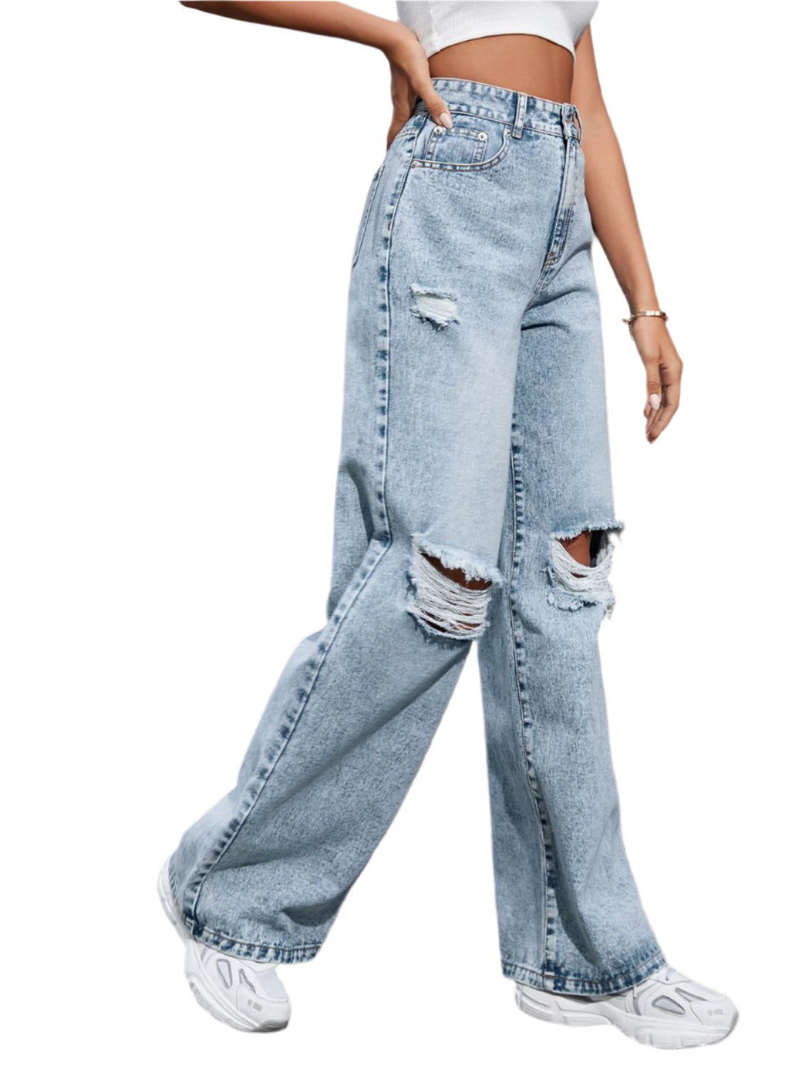 Buy Distressed Wide Leg Jeans with Pockets Online - Stylish & Comfortable | Chic Yana's Fashion