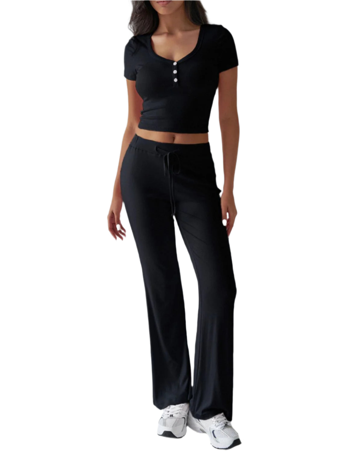 Devine Short Sleeve Top and Drawstring Pants Set - Shop Now at Chic Yana's Fashion