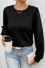 Texture Round Neck Long Sleeve Sweatshirt 1 - Chic Yana's Fashion